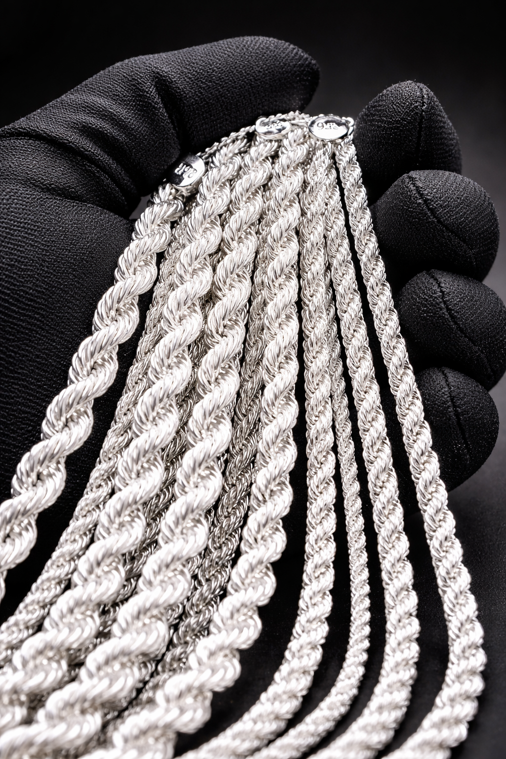 SOLID 24in 925 STERLING SILVER ROPE CHAIN 4MM-9MM