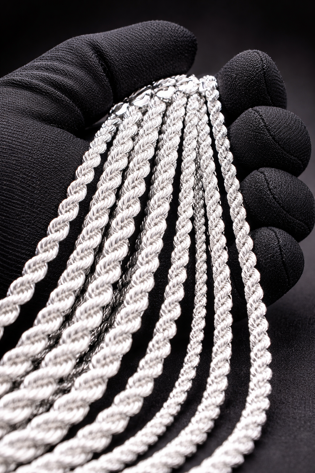 SOLID 24in 925 STERLING SILVER ROPE CHAIN 4MM-9MM
